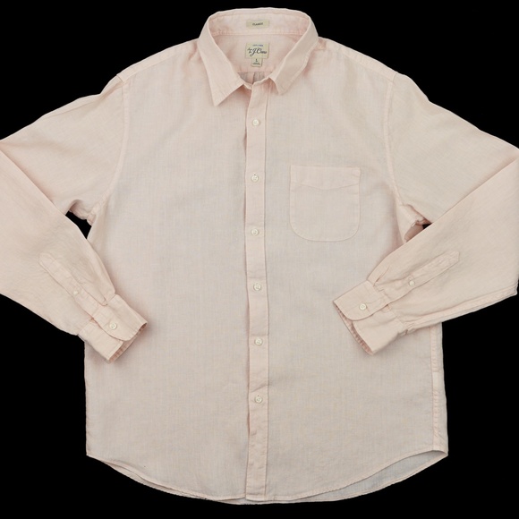 JCREW Size L Washed Linen Shirt with Point Collar in Pink Blush $118 CH601 - Picture 2 of 4